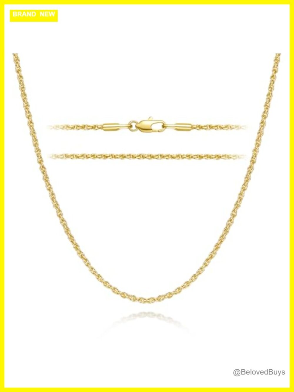 14K Gold Plated Rope Chain Necklace 2mm Lobster Clasp